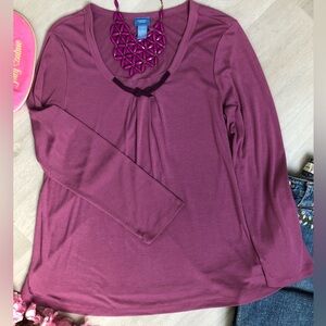 Vera Wang Fairycore Mauve Bow Pullover Top Size Large